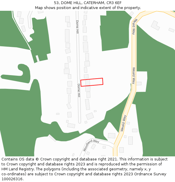 53, DOME HILL, CATERHAM, CR3 6EF: Location map and indicative extent of plot