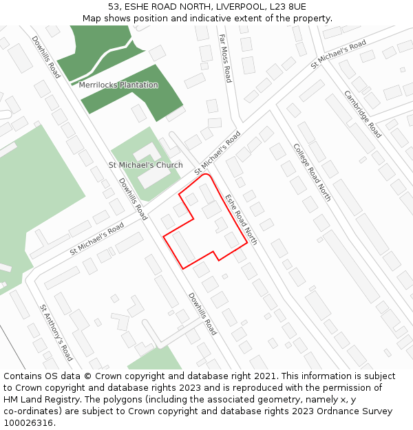 53, ESHE ROAD NORTH, LIVERPOOL, L23 8UE: Location map and indicative extent of plot