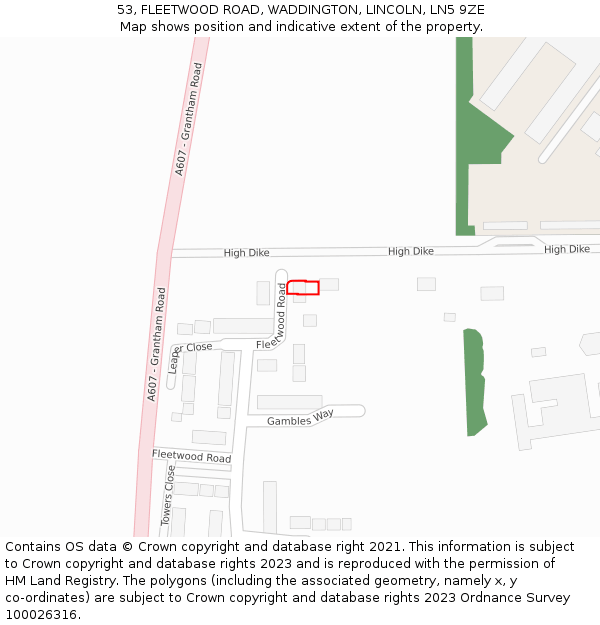 53, FLEETWOOD ROAD, WADDINGTON, LINCOLN, LN5 9ZE: Location map and indicative extent of plot