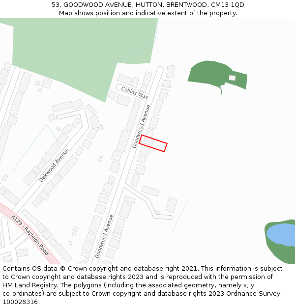 53, GOODWOOD AVENUE, HUTTON, BRENTWOOD, CM13 1QD: Location map and indicative extent of plot