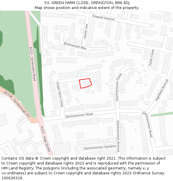 53, GREEN FARM CLOSE, ORPINGTON, BR6 6DJ: Location map and indicative extent of plot