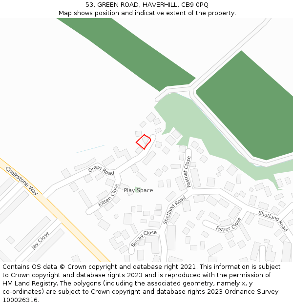 53, GREEN ROAD, HAVERHILL, CB9 0PQ: Location map and indicative extent of plot