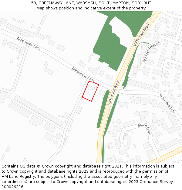 53, GREENAWAY LANE, WARSASH, SOUTHAMPTON, SO31 9HT: Location map and indicative extent of plot