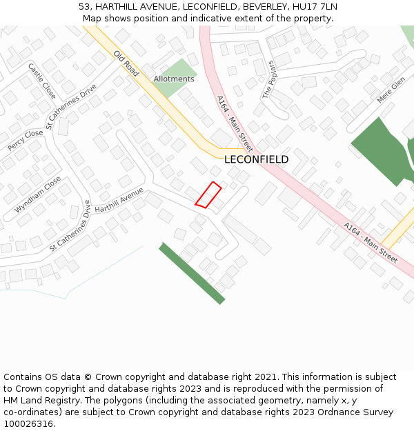 53, HARTHILL AVENUE, LECONFIELD, BEVERLEY, HU17 7LN: Location map and indicative extent of plot