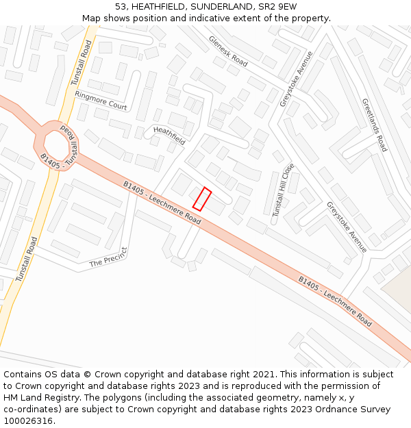 53, HEATHFIELD, SUNDERLAND, SR2 9EW: Location map and indicative extent of plot