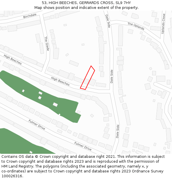 53, HIGH BEECHES, GERRARDS CROSS, SL9 7HY: Location map and indicative extent of plot