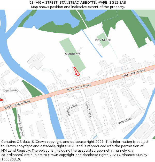 53, HIGH STREET, STANSTEAD ABBOTTS, WARE, SG12 8AS: Location map and indicative extent of plot