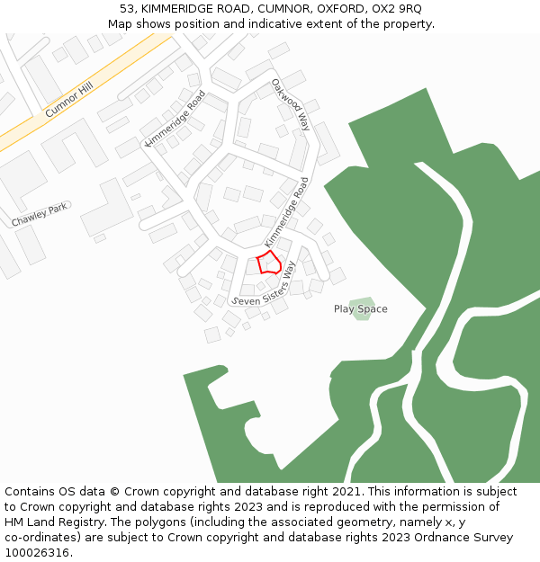 53, KIMMERIDGE ROAD, CUMNOR, OXFORD, OX2 9RQ: Location map and indicative extent of plot