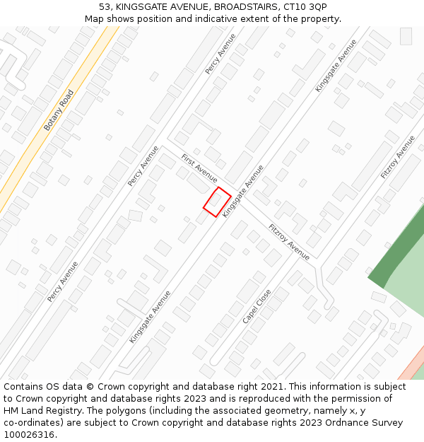 53, KINGSGATE AVENUE, BROADSTAIRS, CT10 3QP: Location map and indicative extent of plot