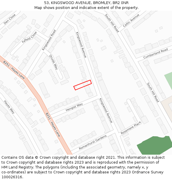 53, KINGSWOOD AVENUE, BROMLEY, BR2 0NR: Location map and indicative extent of plot