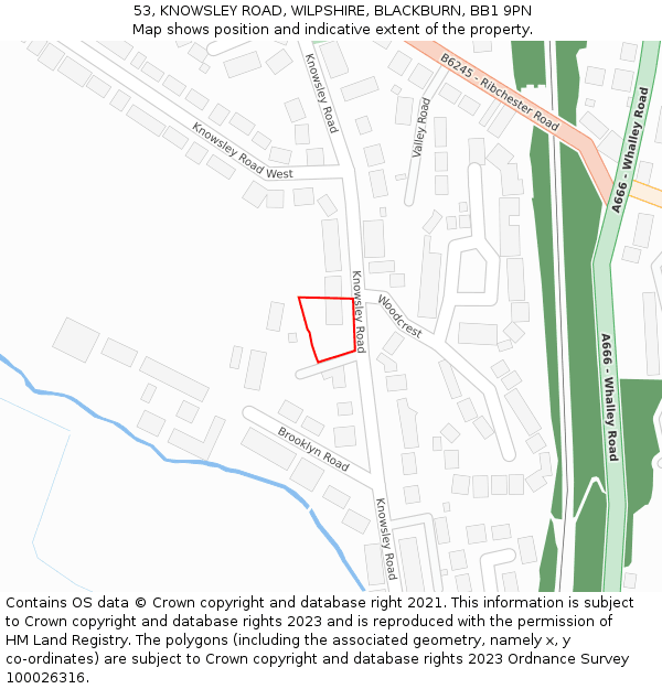 53, KNOWSLEY ROAD, WILPSHIRE, BLACKBURN, BB1 9PN: Location map and indicative extent of plot