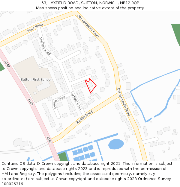 53, LAXFIELD ROAD, SUTTON, NORWICH, NR12 9QP: Location map and indicative extent of plot