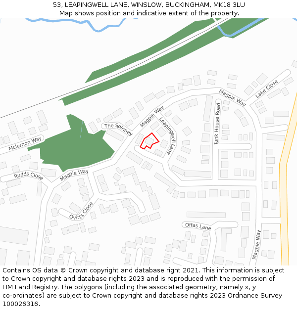 53, LEAPINGWELL LANE, WINSLOW, BUCKINGHAM, MK18 3LU: Location map and indicative extent of plot