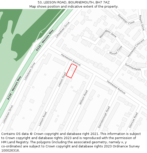 53, LEESON ROAD, BOURNEMOUTH, BH7 7AZ: Location map and indicative extent of plot