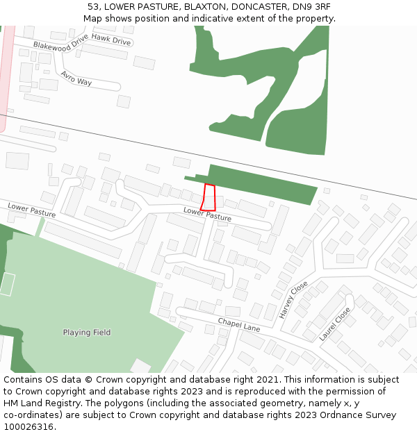 53, LOWER PASTURE, BLAXTON, DONCASTER, DN9 3RF: Location map and indicative extent of plot