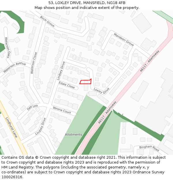 53, LOXLEY DRIVE, MANSFIELD, NG18 4FB: Location map and indicative extent of plot