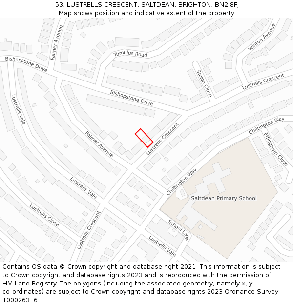 53, LUSTRELLS CRESCENT, SALTDEAN, BRIGHTON, BN2 8FJ: Location map and indicative extent of plot