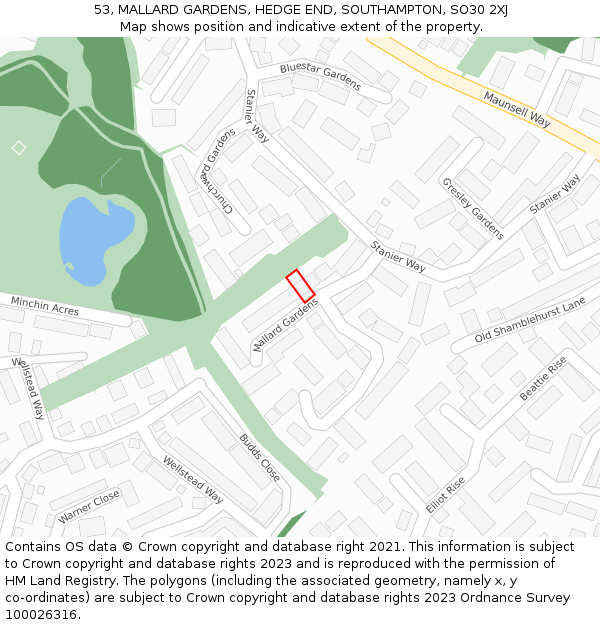 53, MALLARD GARDENS, HEDGE END, SOUTHAMPTON, SO30 2XJ: Location map and indicative extent of plot