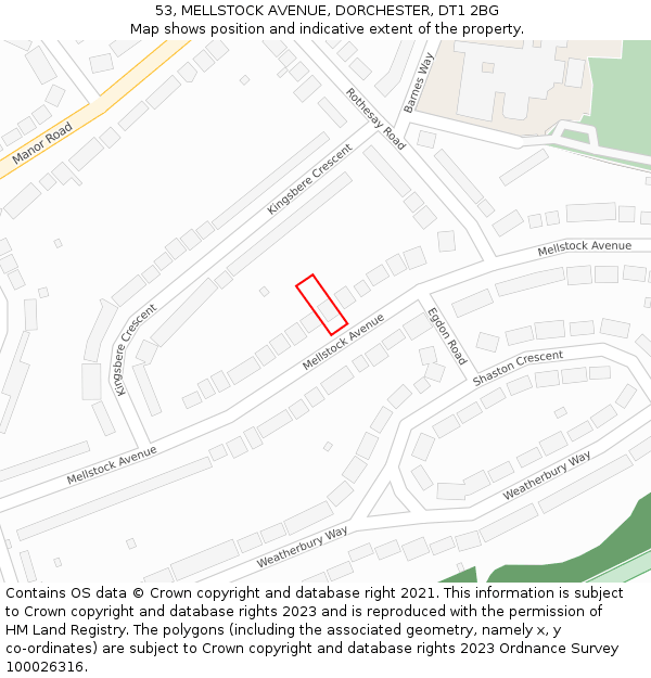 53, MELLSTOCK AVENUE, DORCHESTER, DT1 2BG: Location map and indicative extent of plot