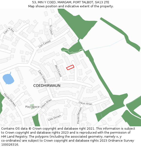 53, MIN Y COED, MARGAM, PORT TALBOT, SA13 2TE: Location map and indicative extent of plot