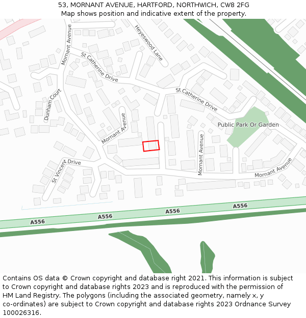 53, MORNANT AVENUE, HARTFORD, NORTHWICH, CW8 2FG: Location map and indicative extent of plot