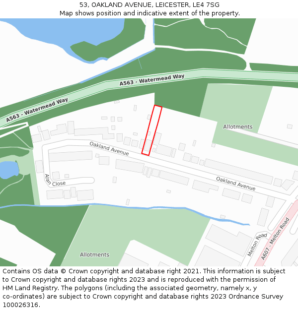 53, OAKLAND AVENUE, LEICESTER, LE4 7SG: Location map and indicative extent of plot