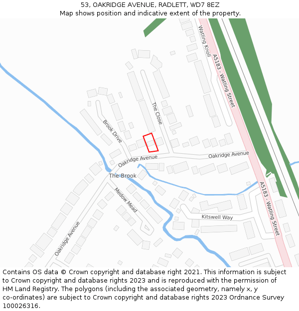 53, OAKRIDGE AVENUE, RADLETT, WD7 8EZ: Location map and indicative extent of plot