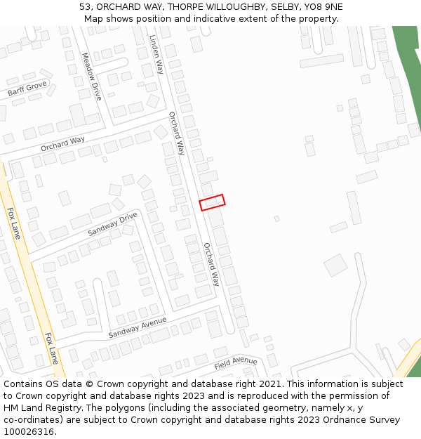 53, ORCHARD WAY, THORPE WILLOUGHBY, SELBY, YO8 9NE: Location map and indicative extent of plot