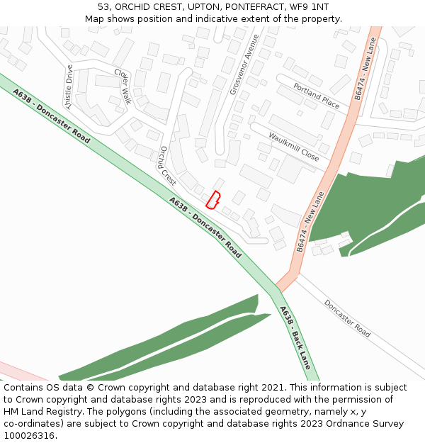 53, ORCHID CREST, UPTON, PONTEFRACT, WF9 1NT: Location map and indicative extent of plot