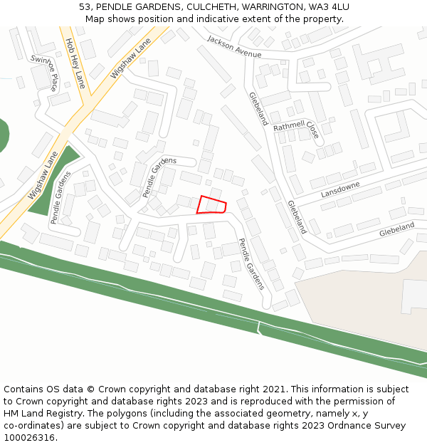 53, PENDLE GARDENS, CULCHETH, WARRINGTON, WA3 4LU: Location map and indicative extent of plot