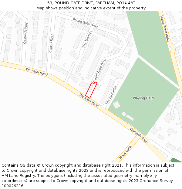 53, POUND GATE DRIVE, FAREHAM, PO14 4AT: Location map and indicative extent of plot