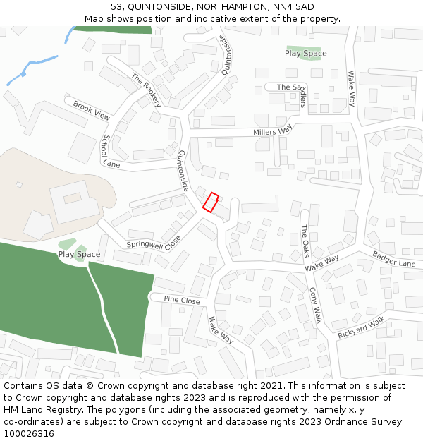 53, QUINTONSIDE, NORTHAMPTON, NN4 5AD: Location map and indicative extent of plot