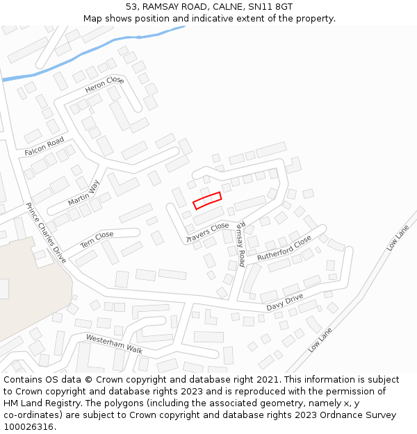 53, RAMSAY ROAD, CALNE, SN11 8GT: Location map and indicative extent of plot