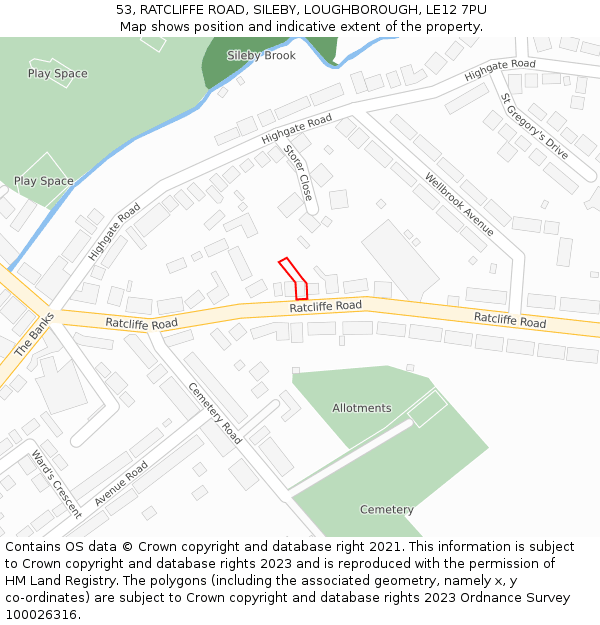 53, RATCLIFFE ROAD, SILEBY, LOUGHBOROUGH, LE12 7PU: Location map and indicative extent of plot