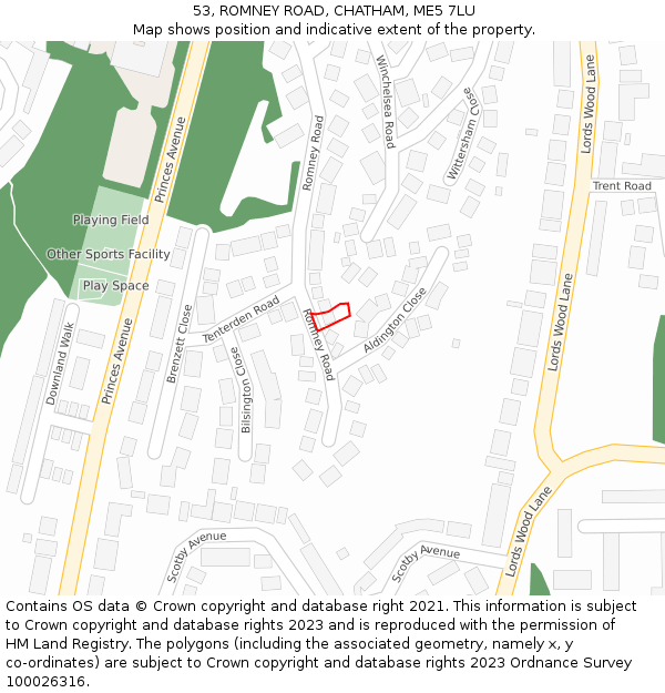 53, ROMNEY ROAD, CHATHAM, ME5 7LU: Location map and indicative extent of plot