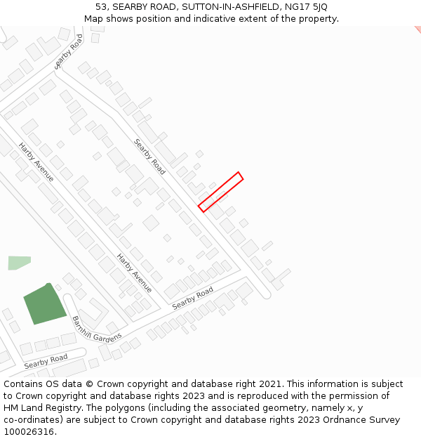 53, SEARBY ROAD, SUTTON-IN-ASHFIELD, NG17 5JQ: Location map and indicative extent of plot