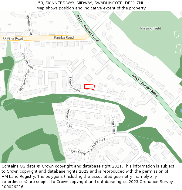 53, SKINNERS WAY, MIDWAY, SWADLINCOTE, DE11 7NL: Location map and indicative extent of plot