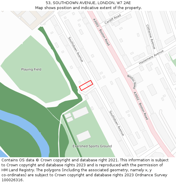 53, SOUTHDOWN AVENUE, LONDON, W7 2AE: Location map and indicative extent of plot