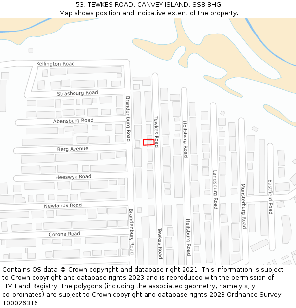 53, TEWKES ROAD, CANVEY ISLAND, SS8 8HG: Location map and indicative extent of plot