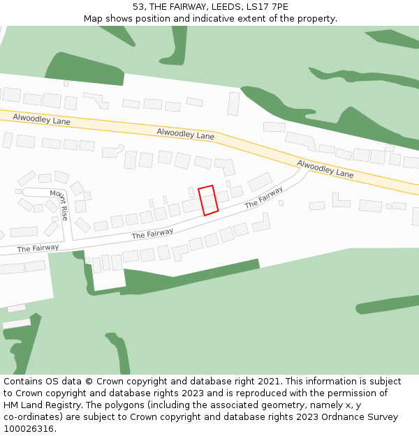 53, THE FAIRWAY, LEEDS, LS17 7PE: Location map and indicative extent of plot