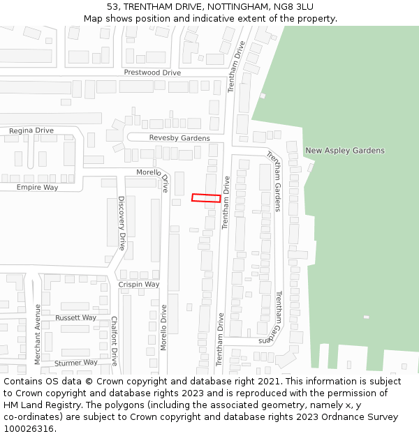 53, TRENTHAM DRIVE, NOTTINGHAM, NG8 3LU: Location map and indicative extent of plot