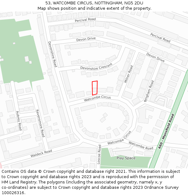 53, WATCOMBE CIRCUS, NOTTINGHAM, NG5 2DU: Location map and indicative extent of plot