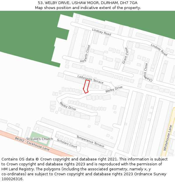 53, WELBY DRIVE, USHAW MOOR, DURHAM, DH7 7GA: Location map and indicative extent of plot