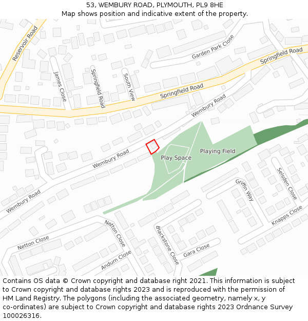 53, WEMBURY ROAD, PLYMOUTH, PL9 8HE: Location map and indicative extent of plot