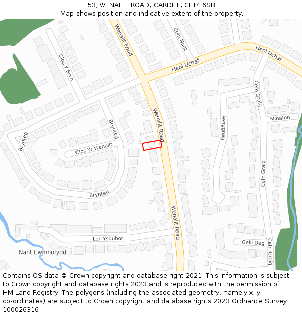 53, WENALLT ROAD, CARDIFF, CF14 6SB: Location map and indicative extent of plot