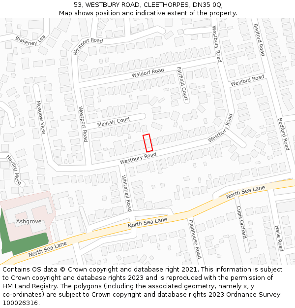 53, WESTBURY ROAD, CLEETHORPES, DN35 0QJ: Location map and indicative extent of plot