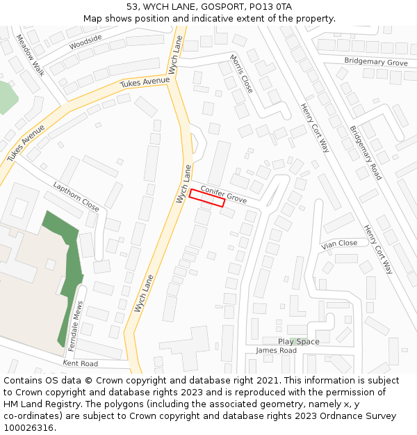 53, WYCH LANE, GOSPORT, PO13 0TA: Location map and indicative extent of plot