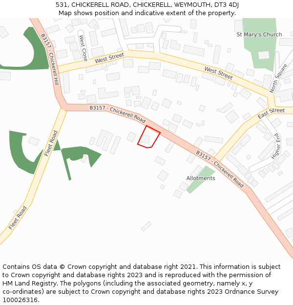 531, CHICKERELL ROAD, CHICKERELL, WEYMOUTH, DT3 4DJ: Location map and indicative extent of plot