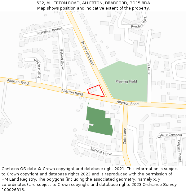 532, ALLERTON ROAD, ALLERTON, BRADFORD, BD15 8DA: Location map and indicative extent of plot