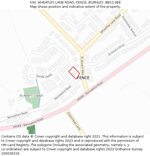 534, WHEATLEY LANE ROAD, FENCE, BURNLEY, BB12 9EE: Location map and indicative extent of plot